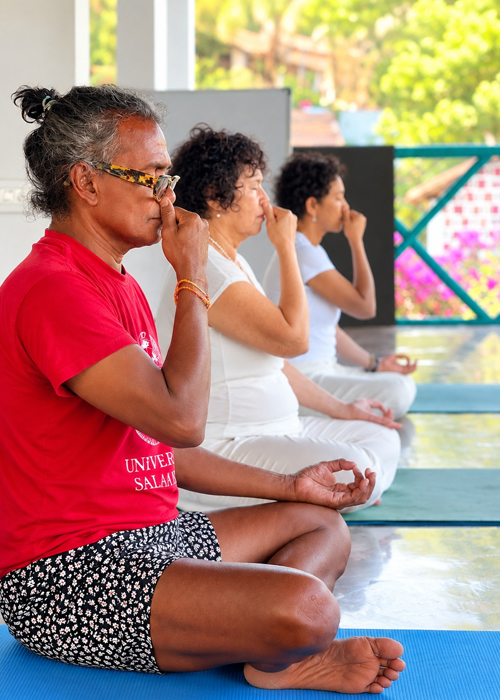 Breathwork teacher training class at Diksha Yoga School